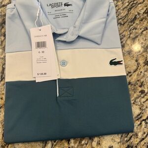 Lacoste Sport Men's Light Blue, White, and Teal Polo Shirt